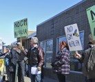 About 20 farmers and their supporters gathered during the noon hour April 9 outside federal agriculture minister Gerry Ritz's constituency office in North Battleford. It was part of a cross-country event that saw the NFU and the Canadian Biotechnology Action Network rally against the possible introduction of GM alfalfa in Canada. | William DeKay photo