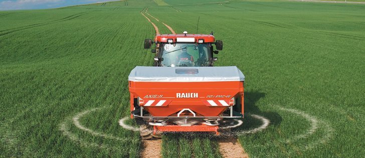 German farm equipment builder Rauch took a machine type not known for its precision and developed a system that monitors live application rates and patterns and adjusts on the fly. The twin disc applicator uses microwaves to read as-applied product rates and flow. | Agritechnica photo