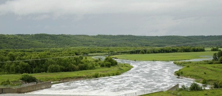 The Asessippi dam flowing quickly in eastern Sask., as a result of heavy rains that have fallen in the region. | Robin Booker photo
