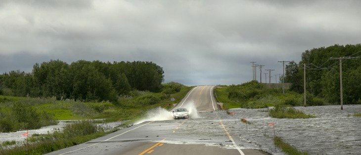 Highway 15 just east of Fenwood, Sask., fell underwater early on June 30.  |  Robin Booker photo