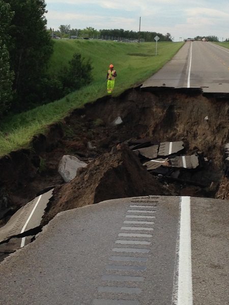Highway 16 washout 1 km west of Elfros, Sask. | photo courtesy Sask. Ministry of Highways and Infrastructure