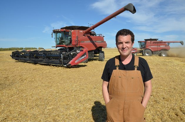 Canadian television comedy host Rick Mercer recently spent the day in Round Hill with Humphrey and Terri Banack and their family, learning about farming and driving expensive combines for a show scheduled for tomorrow. | CBC photo