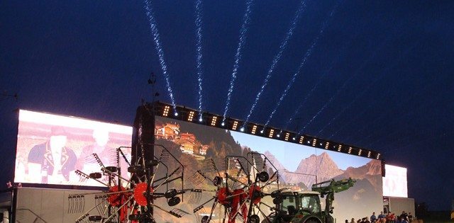 Wadenbrunn, Germany - The night prior to the Fendt field day a gala event showcases the new products the company has to offer. In this case it was held in driving rain. | By Michael Raine