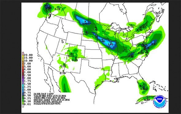 Tuesday night-Wednesday rain. Source: U.S. Climate Prediction Centre