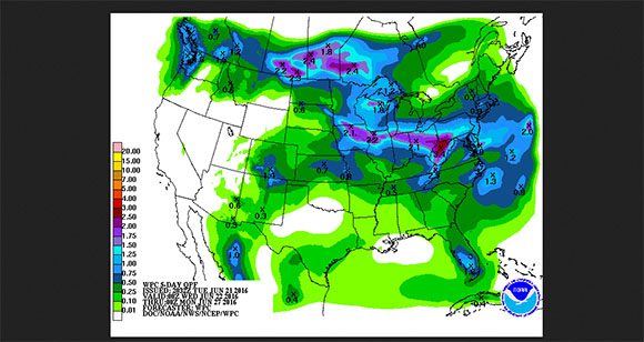 Five-Day rain accumulation forecast. Source: U.S. Climate Prediction Center.