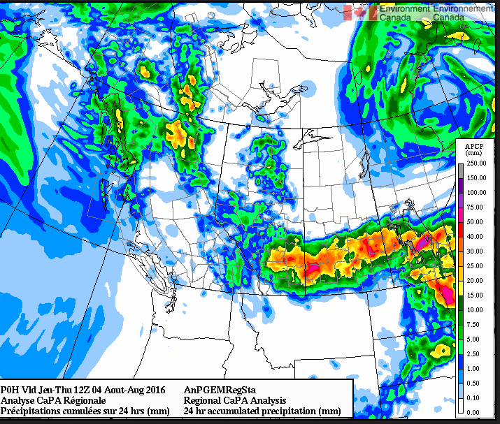 24-hour rain accumulation. Environment Canada