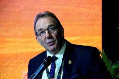 Manitoba Agriculture Minister Ron Kostyshyn addresses 2025 Manitoba Ag Days attendees in Brandon Jan. 21.
