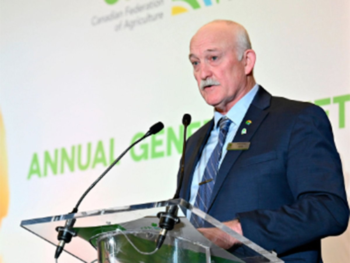 Canadian Federation of Agriculture president Keith Currie addresses delegates at the organizations' AGM last week.