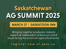 A screencap of the promotional poster for the "Saskatchewan Ag Summit 2025" to be held March 27, 2025.