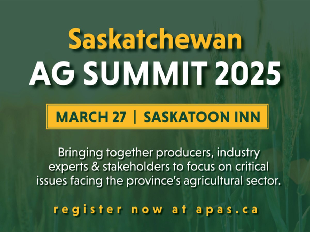 A screencap of the promotional poster for the "Saskatchewan Ag Summit 2025" to be held March 27, 2025.