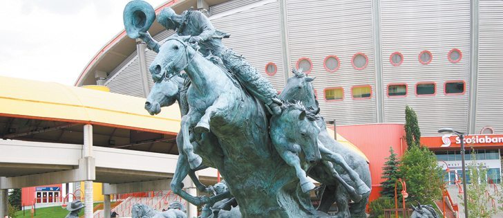 By the Banks of the Bow, a new bronze sculpture to mark the Calgary Stampede centennial, was unveiled June 23 in front of the agriculture building. The work was commissioned and started about four years ago and represents western heritage from the past, present and future.  |   Barbara Duckworth photo