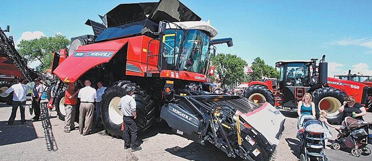 The RT490 employs a Claas driveline, three speed hydrostatic transmission and Macon pickups and draper headers up to 35 feet.  |  Michael Raine photo