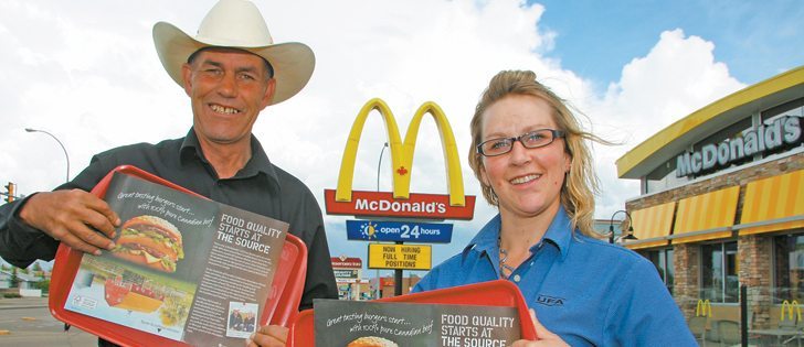 Camrose rancher Dave Solverson and his daughter, Joanne, are featured in the latest McDonald’s restaurant campaign. The family raises beef on their ranch west of Camrose. Solverson is the Canadian Cattlemen’s Association vice-president and chair of the animal health care committee. Joanne is a member of the Cattlemen’s Young Leaders program.  |  Mary MacArthur photo