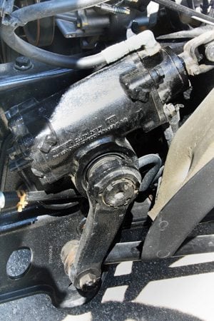 The CT660 has dual hydraulic steering boxes for better truck control in muddy or rutted fields. The boxes are linked to maintain alignment. | Ron Lyseng photo