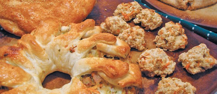 Make a variety of food for Thanksgiving on a baking stone, including a rustic crust apple pie, carrot cookies, turkey wreath and Parmesan cheese loaf.  |  Betty Ann Deobald photo