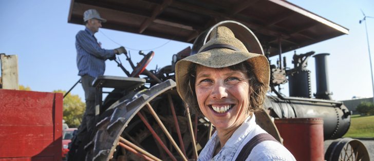 Jacquie Gordon of Saskatoon volunteered her time to operate a 25 to 75 horsepower Gaar Scott steam traction engine during Culture Day at the Western Development Museum in Saskatoon Sept. 29. Not afraid to get dirty, Gordon is the only female steam traction operator at the museum.  |  William DeKay photo