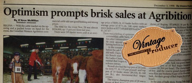 Every day this week the WP will post a "Vintage WP" Agribition feature online. The "Optimism prompts brisk sales at Agribition" story from 1998 is the third in this series. We hope you enjoy this look at the rich history that is Agribition.