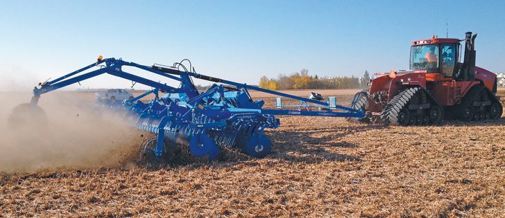 The Lemken line of high-speed disc harrows include the Rubin for deep heavy cultivation and the Heliodor for shallow work.   Both are designed to run at nine m.p.h. or faster.  |  Rubin photo