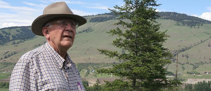 Ted Osborne is the retired manager of the 150 year old Coldstream Ranch located on the edge of Vernon B.C.  Considerable water and tree restoration work has been done on the ranch to ensure it is has enough water for livestock, irrigation and protects the quality for downstream users iike the city of Vernon and other Okanagan cities. The area gets about 15 inches of precipiation per year. Barbara Duckworth photo.