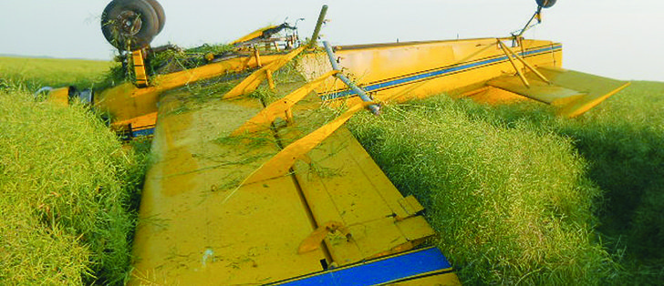 The pilot involved in this spray plane crash near Quill Lake, Sask., was lucky enough to escape with minor injuries.  |  RCMP Photo