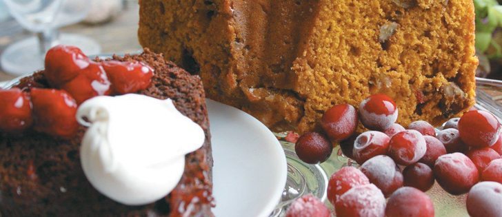 Chocolate cherry, left, and cranberry apple pumpkin bundt cakes look as good as they taste.  |  Jodie Mirosovsky photo