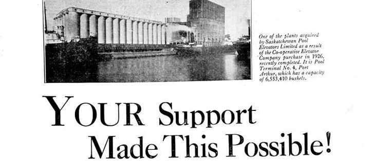 Issue date: October 26, 1933. Saskatchewan Wheat Pool heralds its new terminal opening at Port Arthur, Ont., congratulating producers for their ownership 
and operation of a wide network of elevators and terminals across the country.