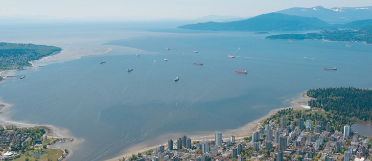 There are dozens of vessels in Vancouver’s English Bay and elsewhere on the West Coast waiting to pick up grain. The railways are unable to keep up with a huge sales program sparked by a record large crop.  |  Photo Courtesy of Port Metro Vancouver