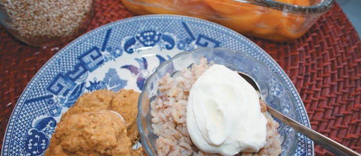 Enjoy desserts such as peach crisp and creamy rice pudding and try adding quinoa to pumpkin cookies for a boost of protein.  |  Jodie Mirosovsky photo