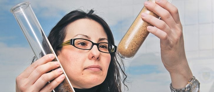 Katerina Theodoridou has been studying the nutritional value of canola meal and press cake at the University of Saskatchewan. Her research has compared yellow and brown seeded canola meal with the brown-seeded canola press cake.  |  William DeKay photo