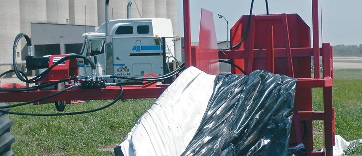 The Saskatchewan government has made seven trailer-mounted grain bag rollers available on loan to producers.  |  Travis Quirk photo