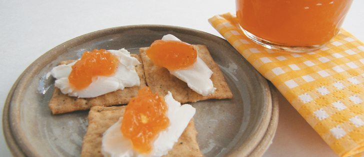 Serve light balsamic cranberry red pepper jelly with cream cheese on crackers as a snack or use the jelly as a glaze or marinade for pork or chicken. This jelly is sweetened with a zero calorie sugar substitute.  |  Betty Ann Deobald photo
