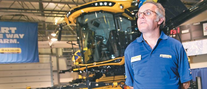 Nigel MacKenzie says the market for the new Class 10 combine will be on the Prairies and in Plains states, where large crops of small grains meet 40 foot headers in sometimes tough threshing conditions.  |  Michael Raine photo