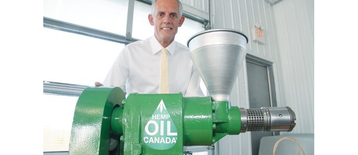 Shaun Crew, founder of Hemp Oil Canada, started the hemp processing company 16 years ago in Ste. Agathe, Man., with one expeller press. Now the company is building a $13.6 million processing plant to keep up with booming demand for hemp oil, protein and hempseed  |  Robert Arnason photo