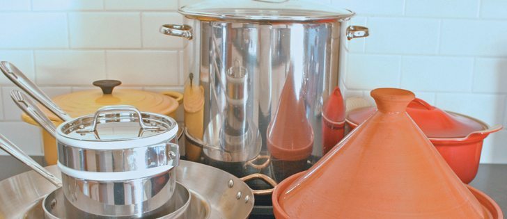 Aluminum, stainless steel and enamelled cast iron pots and pans each offer different heating characteristics and should be suitable for the type of cooktop being used.  |  Sarah Galvin photo