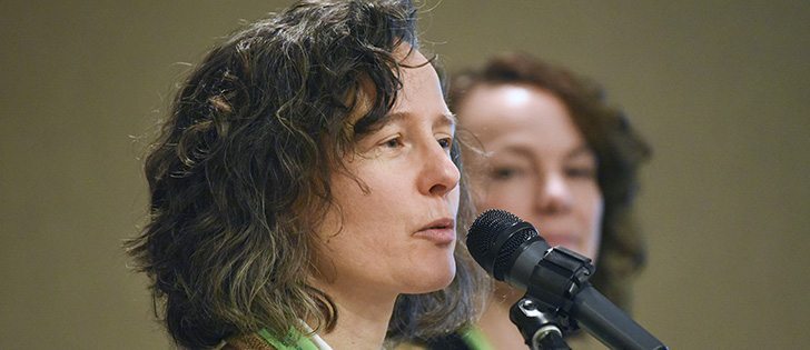 Sabine Banniza, plant pathologist with the Crop Development Centre at the University of Saskatchewan spoke about pulse diseases during CropSphere, Jan. 13.  |  William DeKay photo