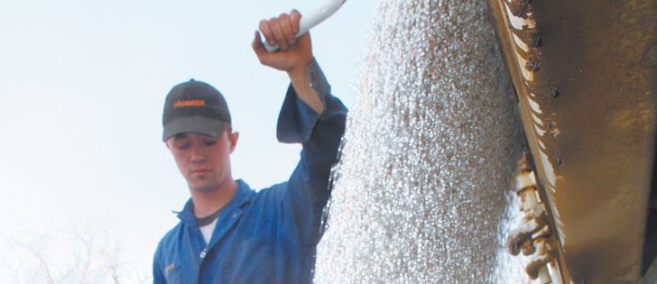 Nitrogen fertilizer is a major expense for wheat and canola growers.  |  File photo