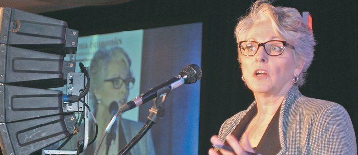 Dulcie Price, president of Optimum Agra, who moderated a panel at Grain World, said a truck drought made the 2013-14 logistics problem worse for small shippers.  |  Ed White photo