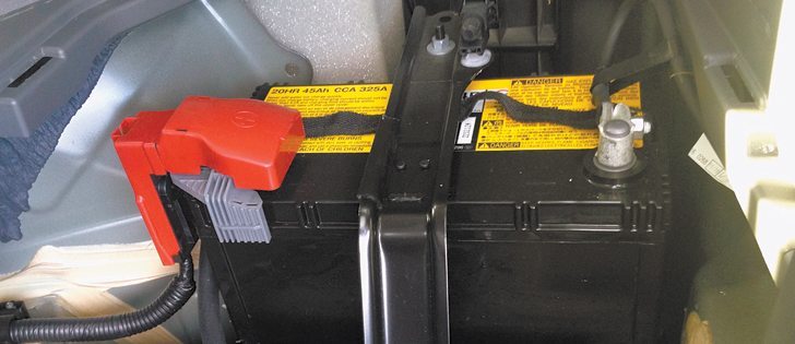 The battery that powers a Toyota Prius is larger than most automotive batteries but does not take up the whole rear of the car.  |  Will Oddie photo