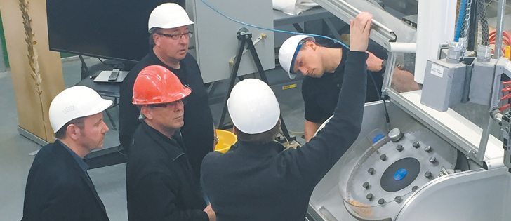 BoMill representatives recently demonstrated the BoMill TriQ grain sorter to employees of Flaman, which has the Canadian distribution rights. The machines can upgrade grain by removing fusarium damaged kernels.  |  Flaman Grain Cleaning photo