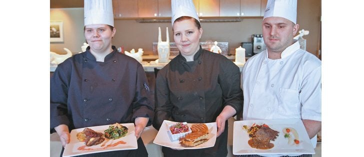 The winners of the chef recipe creation challenge: second-place winner Kirstyn Moore, left, first-place Kristin Sherlock, centre, and third-place winner Jacob Farley. |Mary MacArthur photo