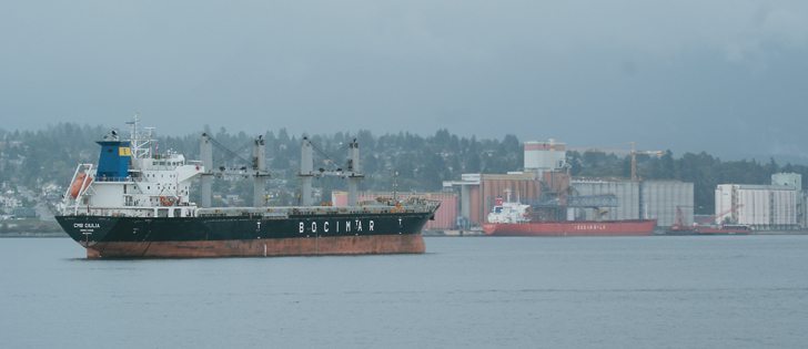 Two dozen ocean vessels were waiting for grain deliveries at the Port of Vancouver at the end of April, well above the historical average for that time of year.  |  File photo