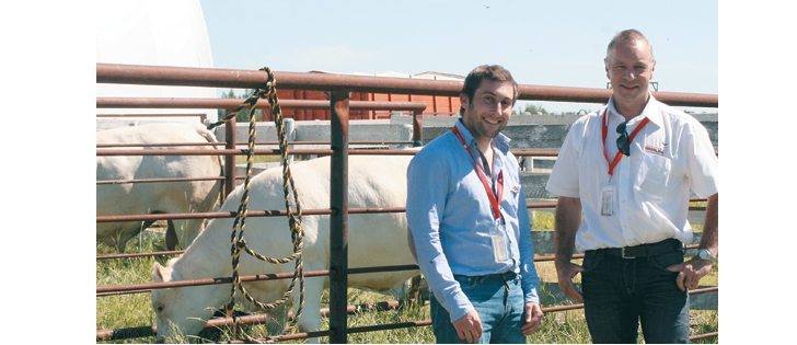 Michel Baudot, right, president of the French Charolais Society, and Clement Perrodin, technical adviser for the association, toured western Canadian Charolais ranches at the end of June.  |  Barbara Duckworth photo