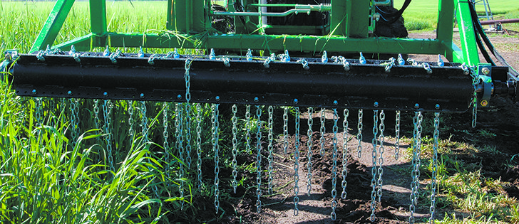 Simulating crop damage from a hailstorm proved surprisingly simple after some experimentation. This is the tractor attachment used by Farming Smarter in its hail research | Barb Glen photo