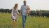 Laurie and Andrew Johnson take daughter Indy for a stroll in a pasture of 100 Black Angus heifers at Peebles, Sask. | Karen Morrison photo
