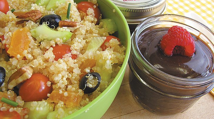 Quinoa and vegetable salad can be made ahead and transports well for a picnic.Pudding or Jello are easy to transport to a picnic in 125 mL Mason jars.  |  Betty Ann Deobald photo