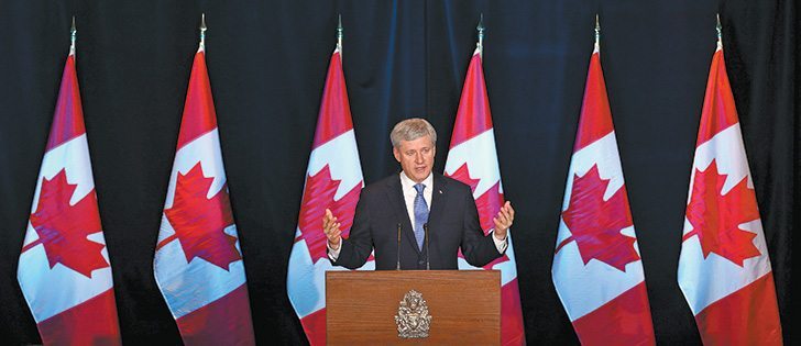 Prime minister Stephen Harper speaks during a news conference on the Trans-Pacific Partnership trade agreement in Ottawa, Oct. 5. | REUTERS/CHRIS WATTIE PHOTO