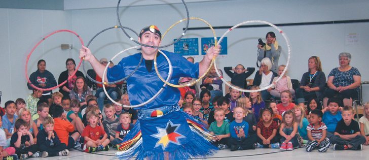 Teddy Anderson, a professional hoop dancer, performed for students at Rosthern Elementary School, September 18.
|  Ashley Robinson photo