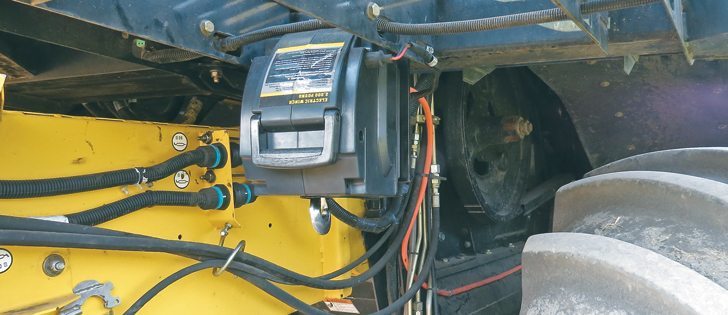 The Millers have installed electric winches on all of their combines to make unplugging easier during the busy harvest season.  |  Doug Miller photo