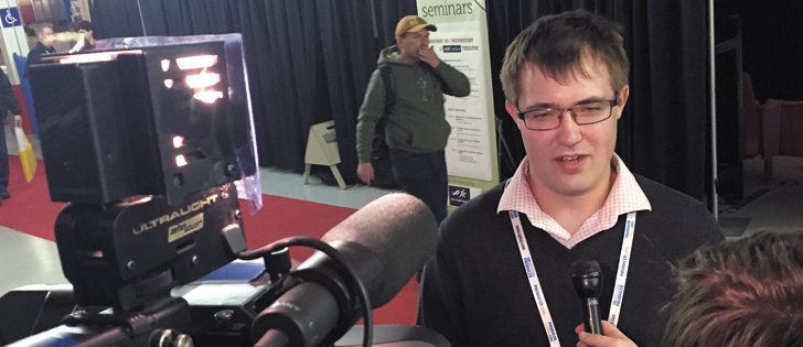 Matt Reimer was a star attraction at Manitoba Ag Days in Brandon this year. In 2015, he invented a driverless robotic tractor that can be operated with a laptop computer.  |  Robert Arnason photo