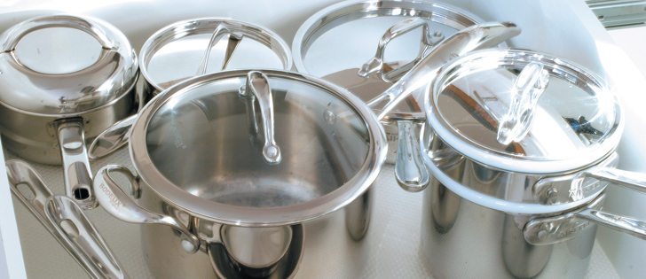 Stacking frying pans saves space, but storing pots with their lids saves time.  |  Sarah Galvin photo